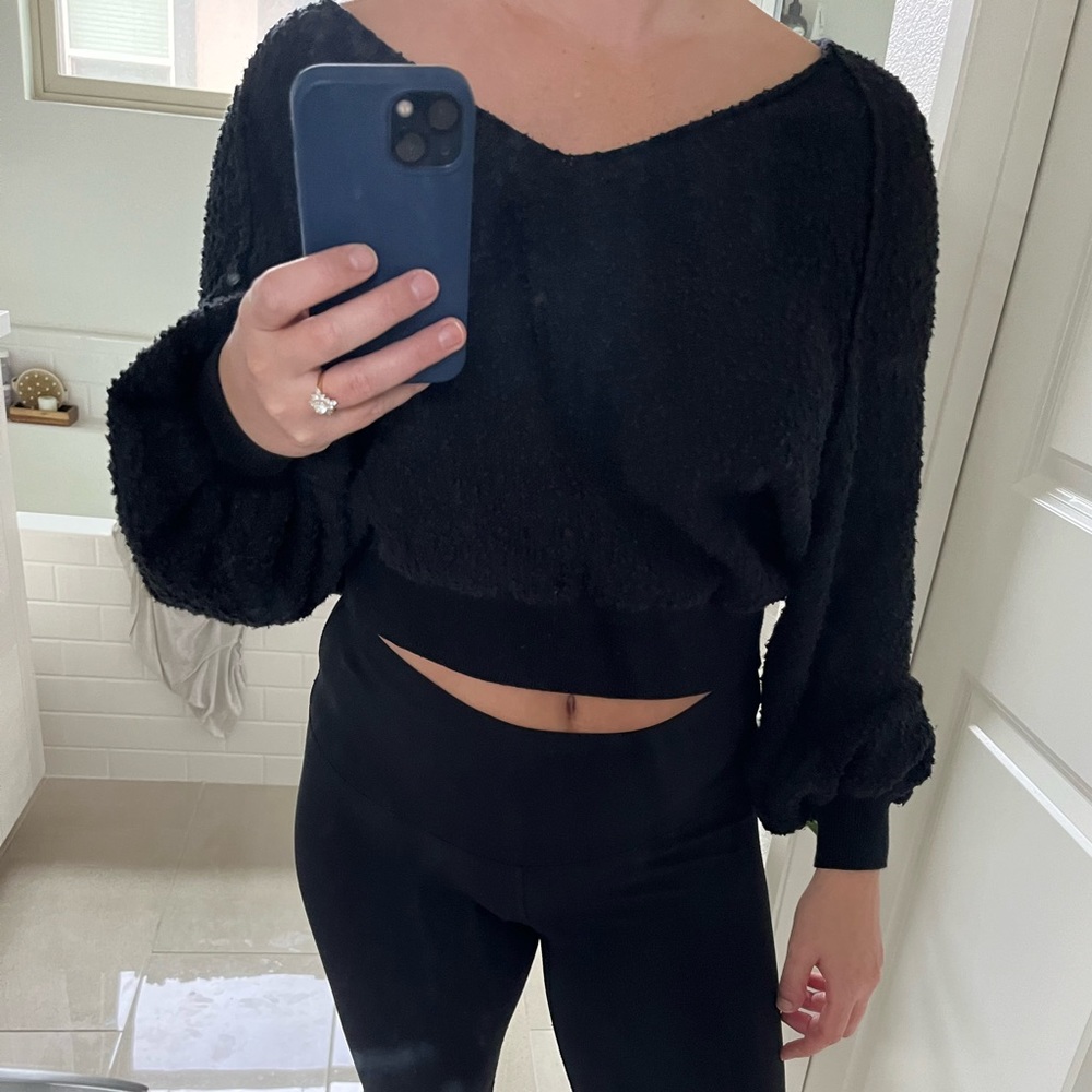 Free people black boucle cropped sweater